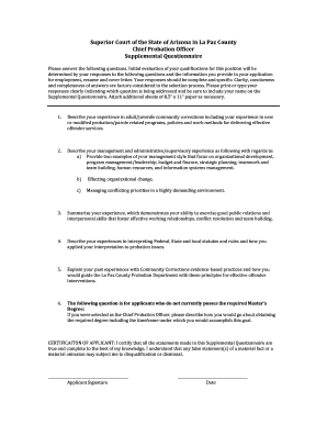 Job application in response to advertisement - Chief Probation Officer - Supplemental Questionnaire - March 2016doc - co la-paz az