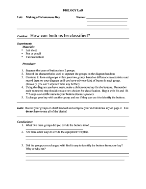 Biology Lab Dichotomous Key Template