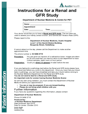 Renal and GFR Study Instructions
