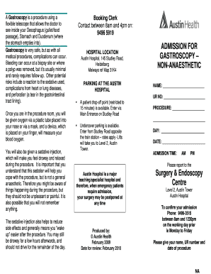 Gastroscopy Procedure Information and Consent Form