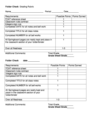 Folder Check Grading Rubric