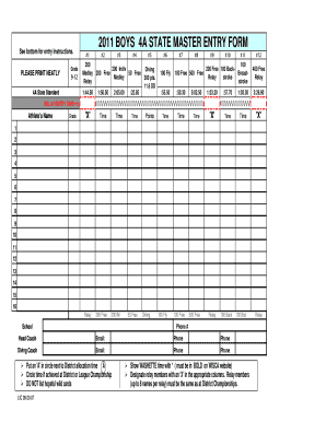 2011 Boys 4A State Swimming Entry Form