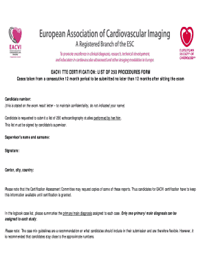 EACVI Certification 250 Procedures Form