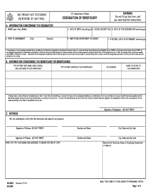 Designation of Beneficiary Form DS-5002