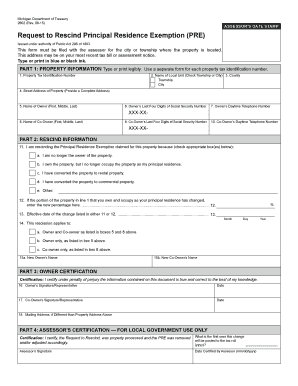 Michigan Request to Rescind Principal Residence Exemption