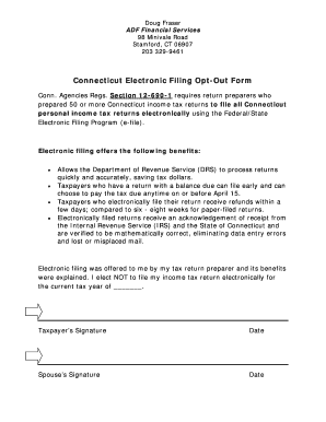 Connecticut Electronic Filing Opt-Out Form