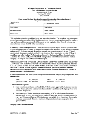 Michigan EMS Personnel Continuing Education Record