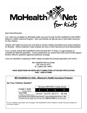 Missouri HealthNet for Kids Application Form