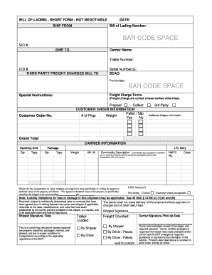 Bill of Lading Short Form