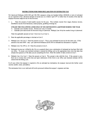 Lakewood Estimated Tax Declaration Form
