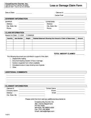 CrossCountry Courier Freight Claim Form