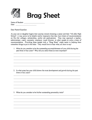 Brag Sheet for Student Recommendations