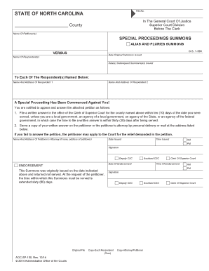 North Carolina Special Proceedings Summons