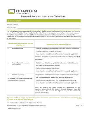 Personal Accident Insurance Claim Form