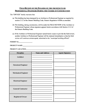 Ontario Building Code Field Review Form