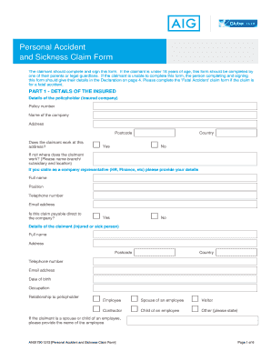 Personal Accident and Sickness Claim Form