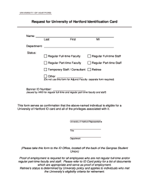 University of Hartford ID Card Request Form