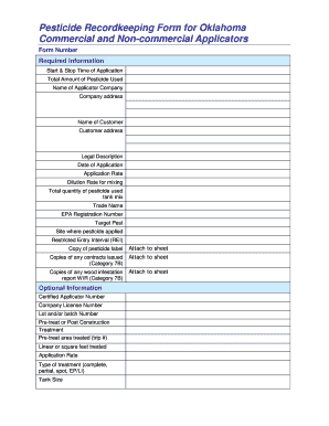 Pesticide Recordkeeping Form for Oklahoma