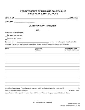 Certificate of Transfer for Real Property