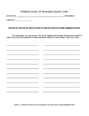 Ohio Waiver of Notice of Application to Relieve Estate from Administration