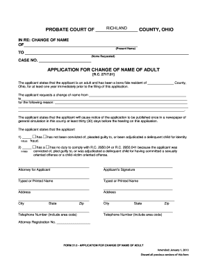 Ohio Adult Name Change Application