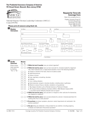 Request for Term Life Coverage Form