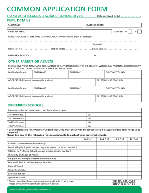 UK Secondary School Transfer Application Form