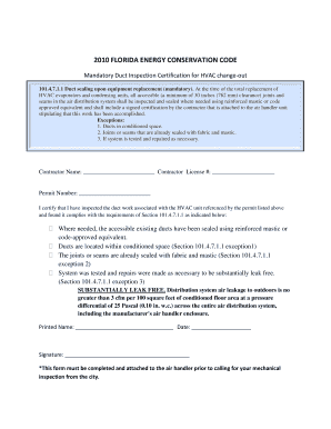Florida Energy Conservation Code Duct Inspection Certification