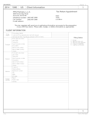 2014 US Tax Return Organizer