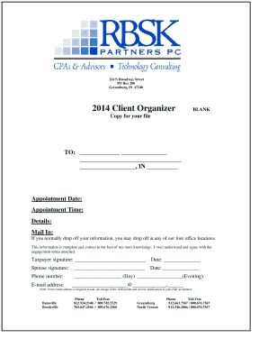 2014 Client Organizer for Individual Income Tax Returns