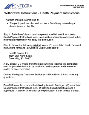Withdrawal Death Payment Instructions