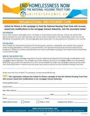 Organizational Endorsement Form for United for Homes