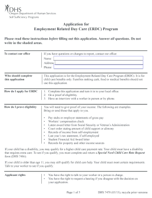 Employment Related Day Care Program Application