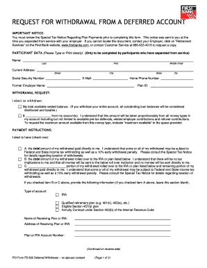 Request for Withdrawal from Deferred Account