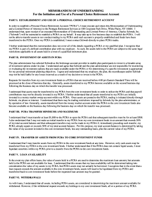 Memorandum of Understanding for Personal Choice Retirement Account