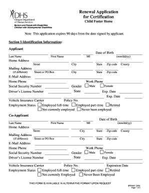 Child Foster Home Renewal Application