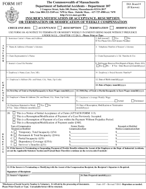 Massachusetts Insurer's Notification of Compensation