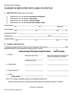 Pentegra 401(k) Employee Data Change Form