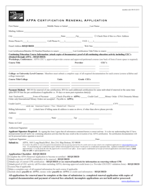AFPA Certification Renewal Application