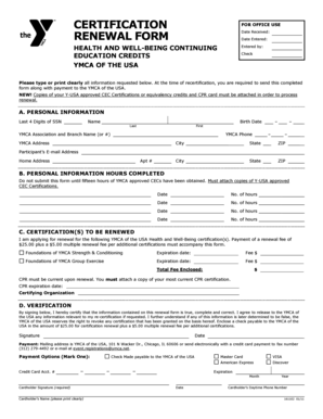 YMCA Health and Well-Being Certification Renewal Form