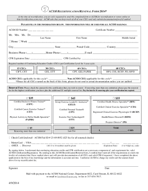 ACSM Recertification Renewal Form