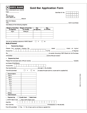 HDFC Bank Gold Bar Purchase Application Form