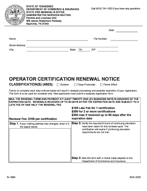 Tennessee Operator Certification Renewal Notice