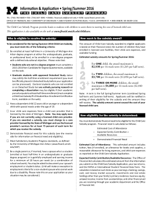University of Michigan Child Care Subsidy Application