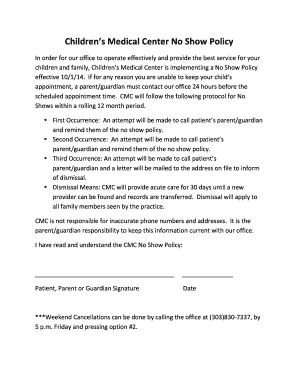 Children's Medical Center No Show Policy