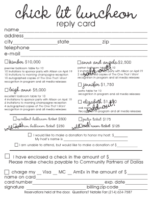 Chick Lit Luncheon Reply Card