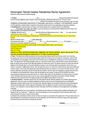 Kensington Rental Estates Residential Rental Agreement
