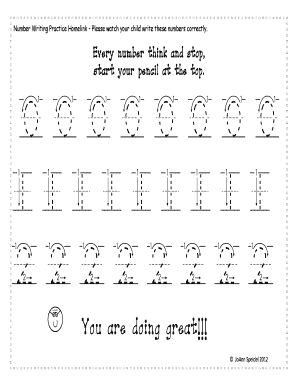Number Writing Practice Homelink