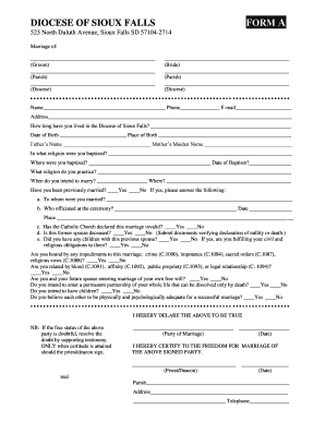 Catholic Marriage Form A