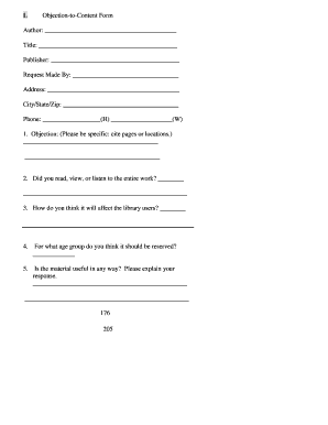 Objection to Content Form